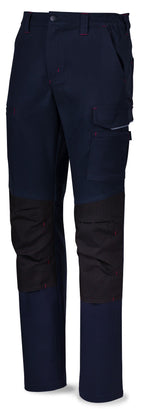 Calças stretch azul-marinho poliéster/algodão 245 g com vários bolsos