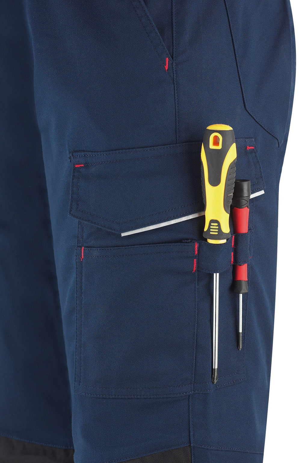 Calças stretch azul-marinho poliéster/algodão 245 g com vários bolsos, vista 4