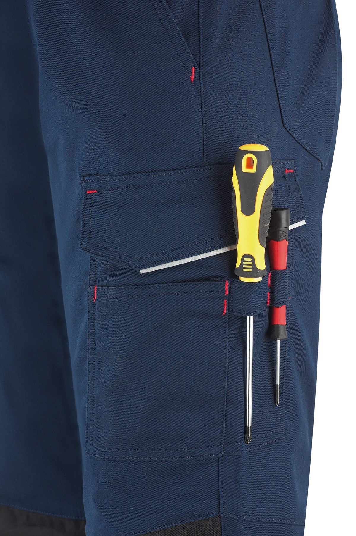 Calças stretch azul-marinho poliéster/algodão 245 g com vários bolsos, vista 4