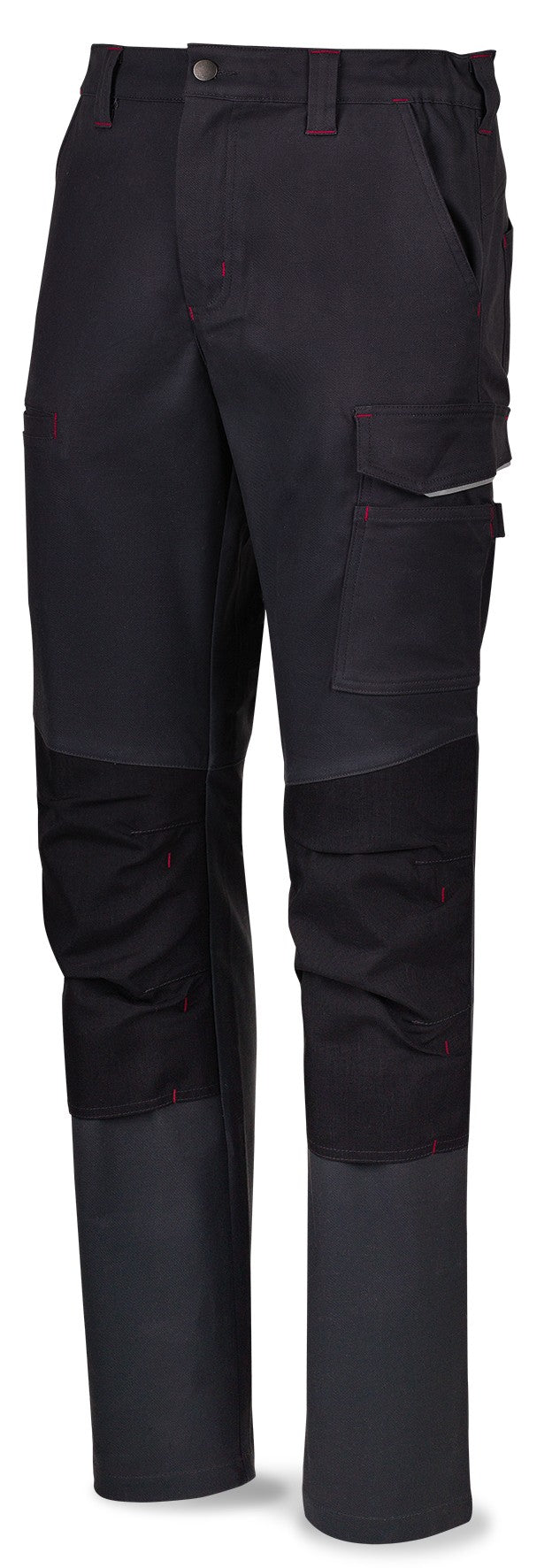 Calças stretch cinzentas poliéster/algodão 245 g com vários bolsos