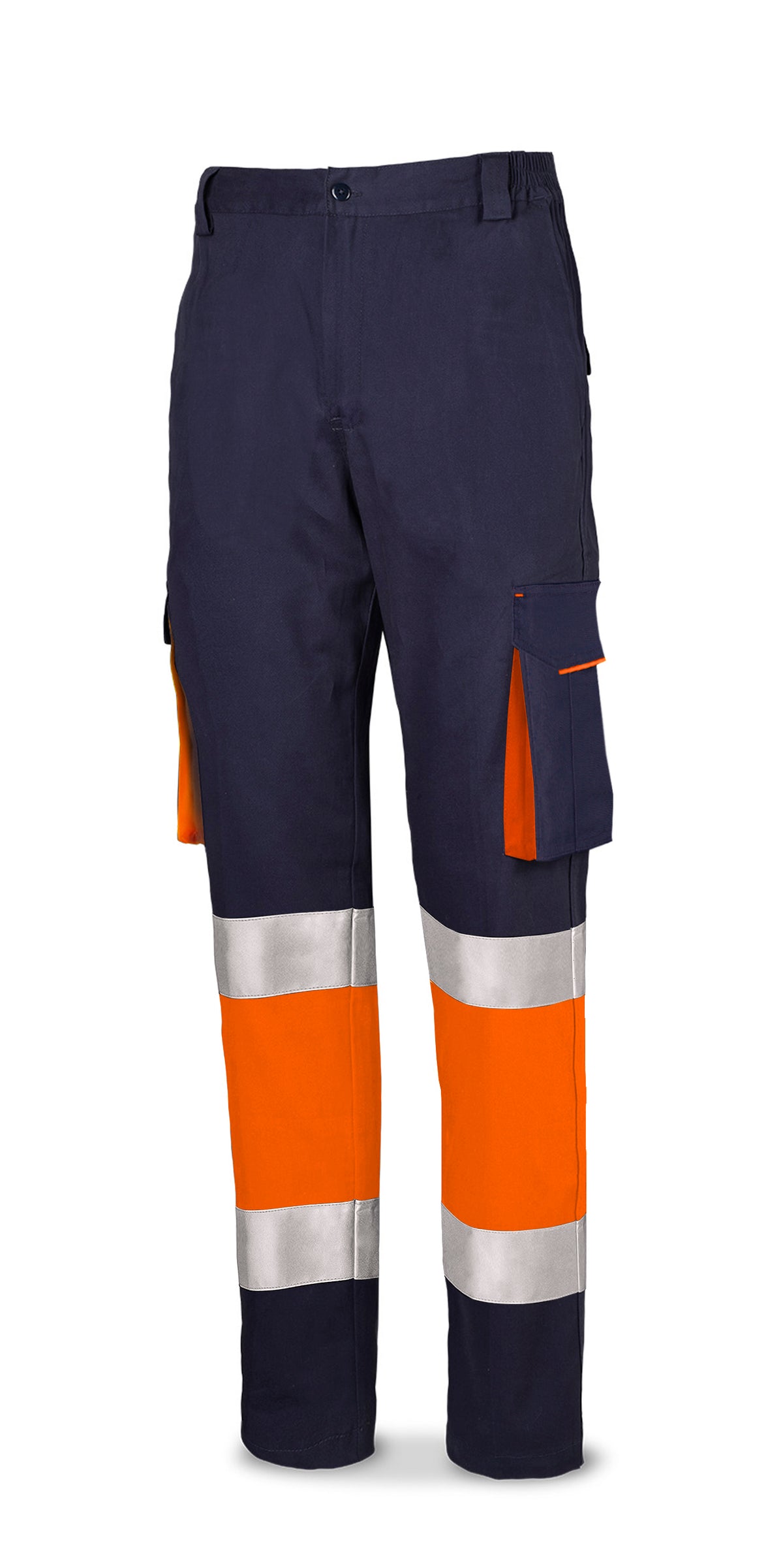 Calças bicolor de alta visibilidade Signum laranja poliéster/algodão 240 g com vários bolsos