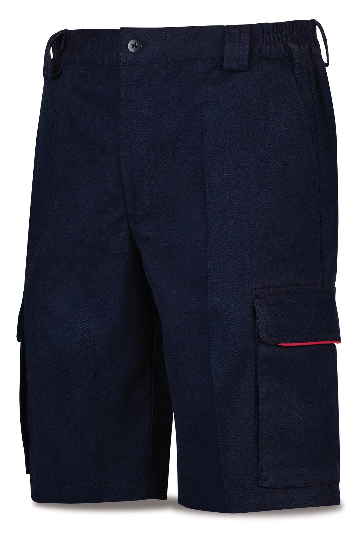 Bermudas stretch azul-marinho/vermelho algodão 240 g com vários bolsos