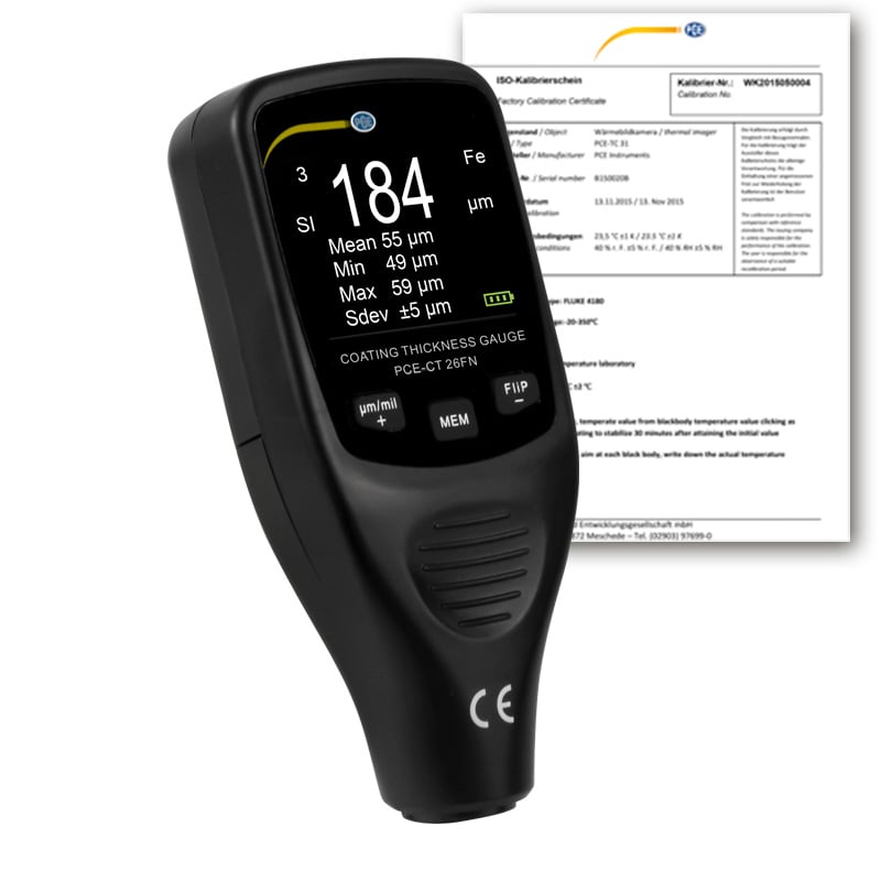 Medidor de espesores PCE-CT 26FN-ICA incl. certificado de calibración ISO