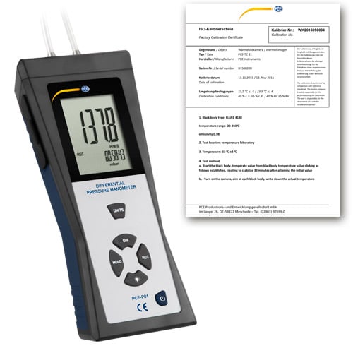 Manômetro PCE-P01-ICA incl. certificado de calibração ISO