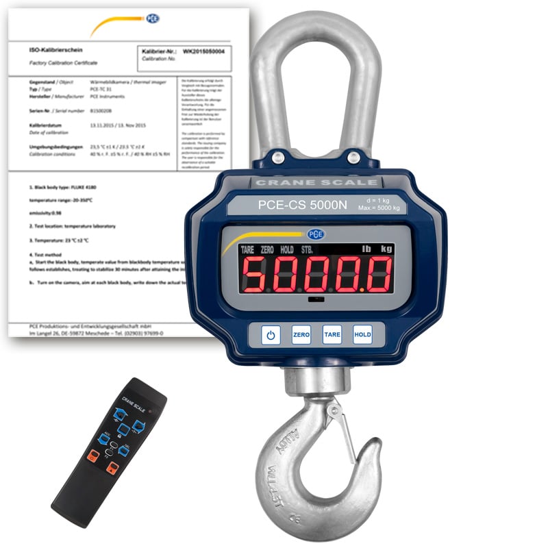Báscula colgante PCE-CS 5000N-ICA incluyendo certificado de calibración ISO