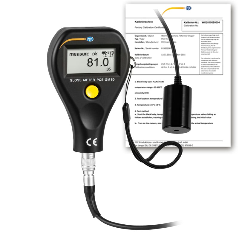 Medidor de brillo PCE-GM 80-ICA que incluye certificado de calibración ISO