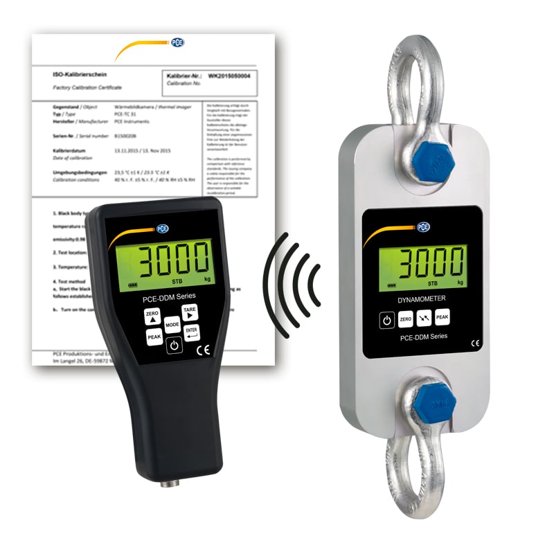 Dinamómetro de tracción PCE-DDM 3-ICA, incluye certificado de calibración ISO