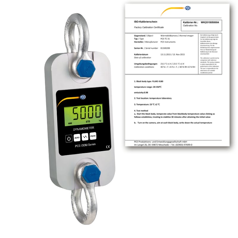 Dinamómetro de tracción PCE-DDM 5WI-ICA incl. certificado de calibración ISO