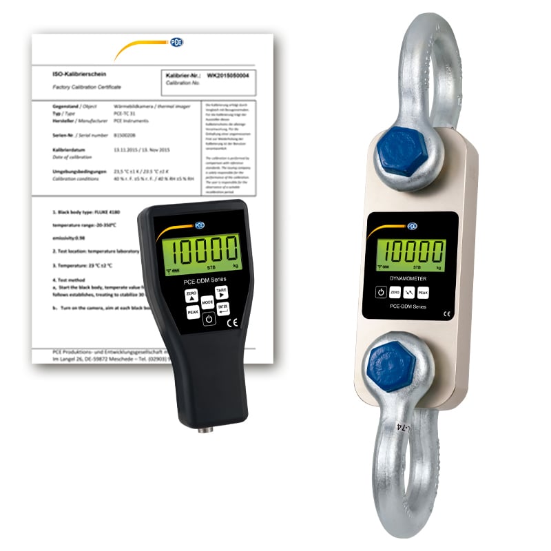 Dinamómetro de tracción PCE-DDM 10-ICA, incluye certificado de calibración ISO