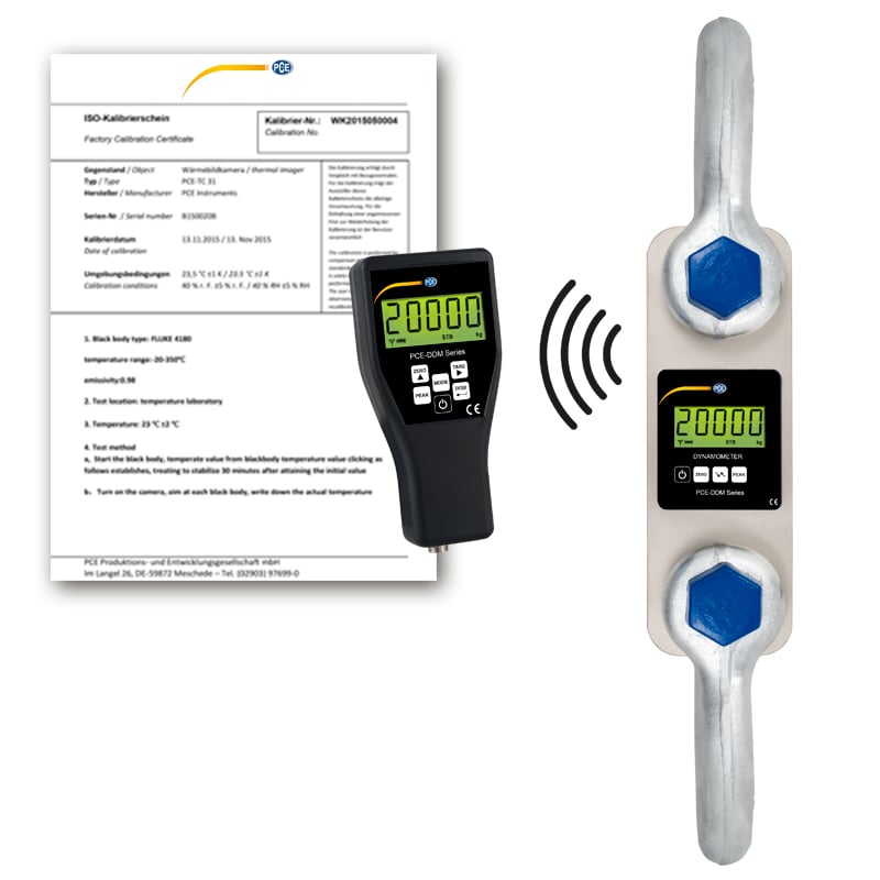 Dinamómetro de tracción PCE-DDM 20-ICA, incluye certificado de calibración ISO