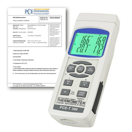 Termómetro PCE-T390-ICA com certificado de calibração ISO