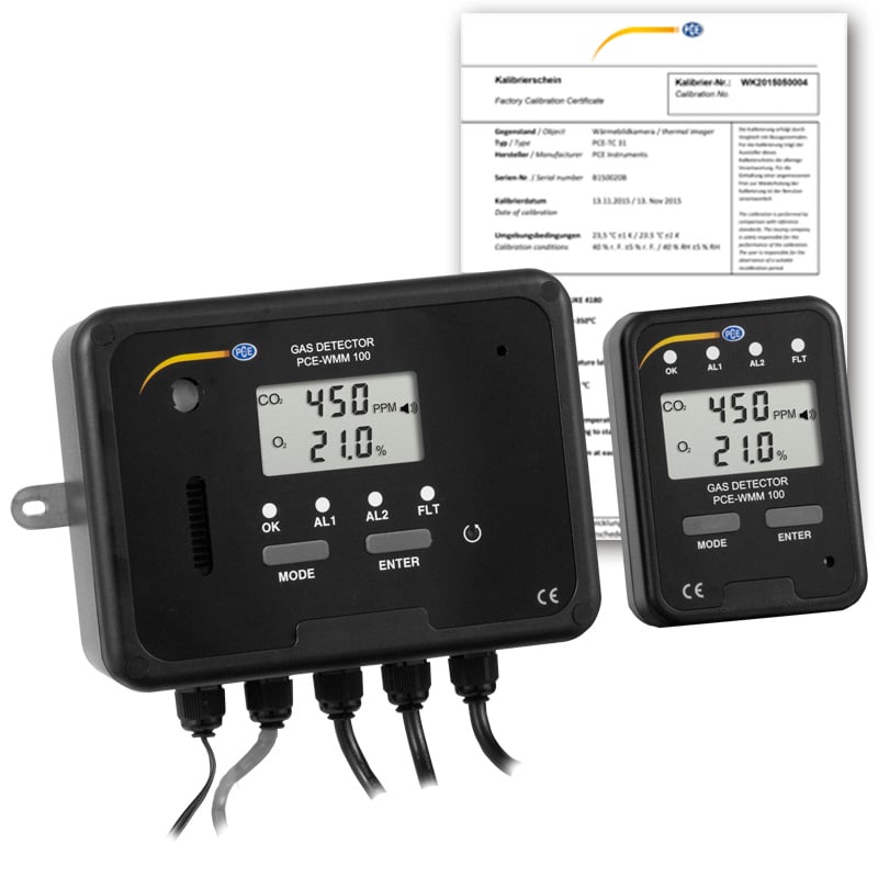 Medidor de CO2 PCE-WMM 100-ICA, incluyendo certificado de calibración ISO