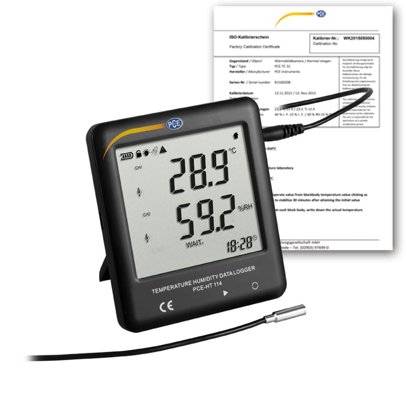Termo-higrómetro PCE-HT 114-ICA incluindo certificado de calibração ISO
