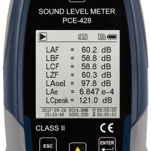 Medidor de nível sonoro PCE-428-ICA incluindo certificado de calibração ISO