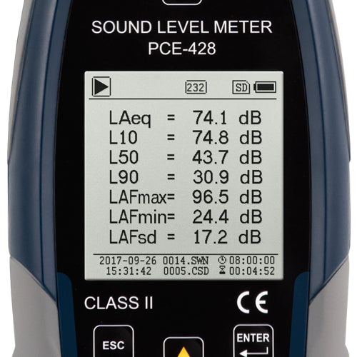 Medidor de nível sonoro PCE-428-ICA incluindo certificado de calibração ISO