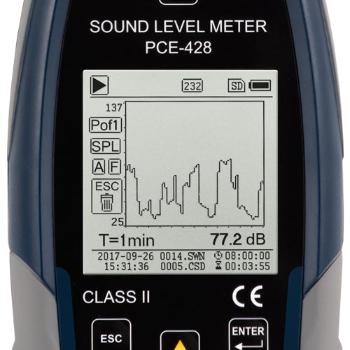 Medidor de nível sonoro PCE-428-ICA incluindo certificado de calibração ISO