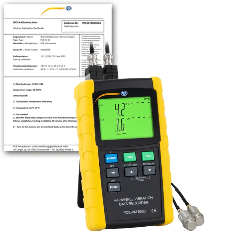 Medidor de vibração PCE-VM 5000-ICA, incluindo certificado de calibração ISO