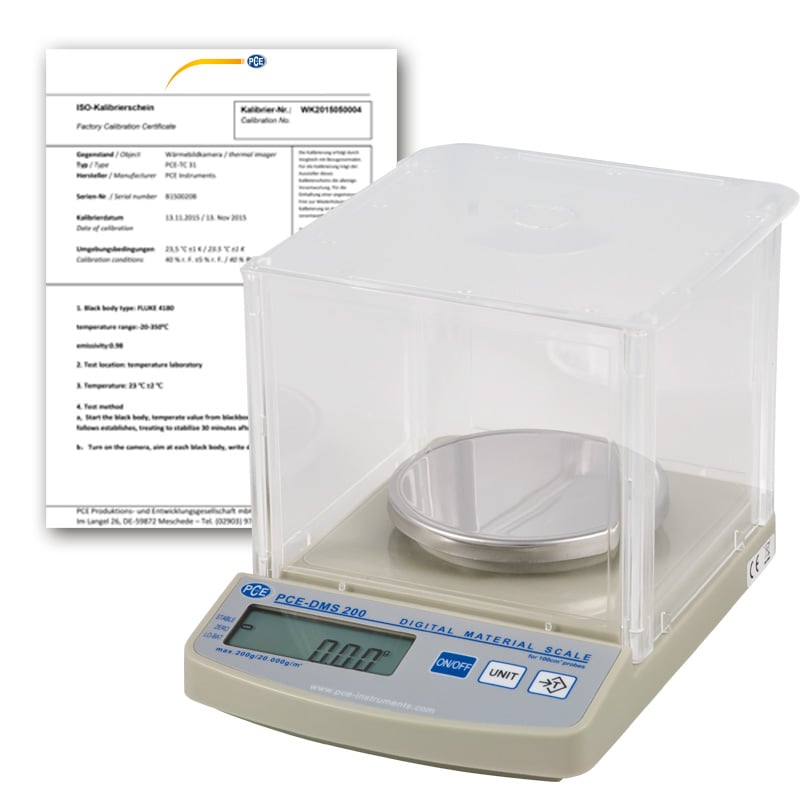 Balanza de laboratorio PCE-DMS 200-ICA, incluyendo certificado de calibración ISO