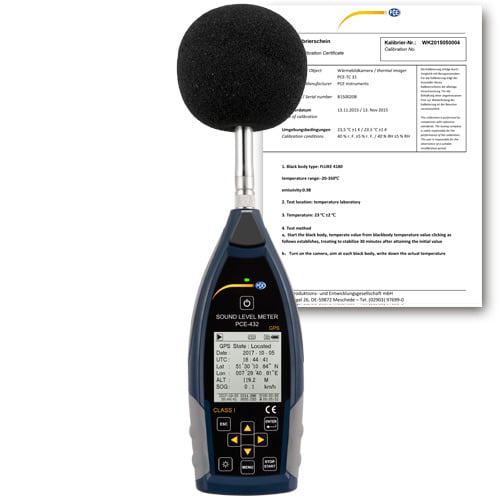 Medidor de nível sonoro PCE-432-ICA incluindo certificado de calibração ISO