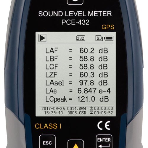 Medidor de nível sonoro PCE-432-ICA incluindo certificado de calibração ISO