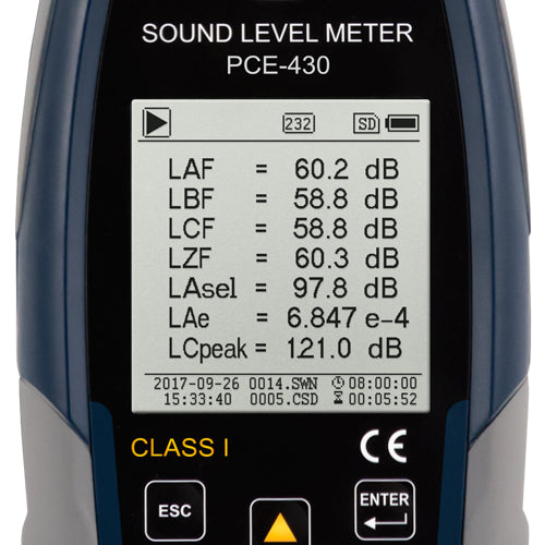 Medidor de nível sonoro PCE-430-SC 09-ICA incluindo certificado de calibração ISO