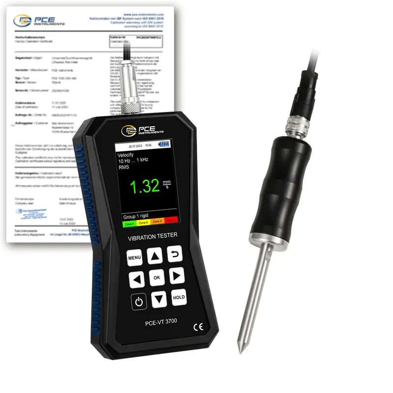 Medidor de vibração PCE-VT 3700S-ICA, incluindo certificado de calibração ISO