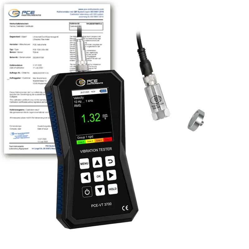 Medidor de vibração PCE-VT 3700-ICA, incluindo certificado de calibração ISO