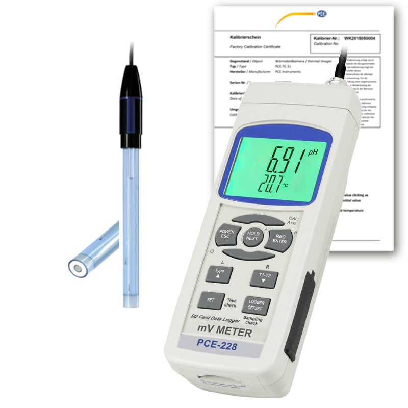 Medidor de pH PCE-228SF-ICA incl. certificado de calibración ISO