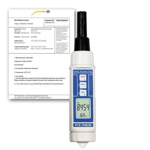 Termohigrómetro PCE-THB 38-ICA con certificado de calibración ISO