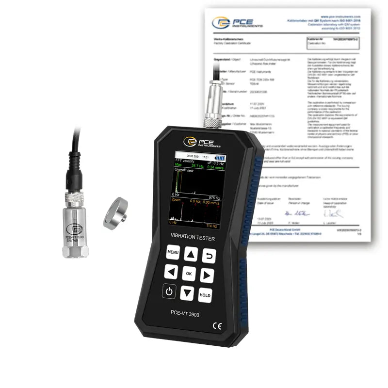 Medidor de vibração PCE-VT 3900-ICA, incluindo certificado de calibração ISO