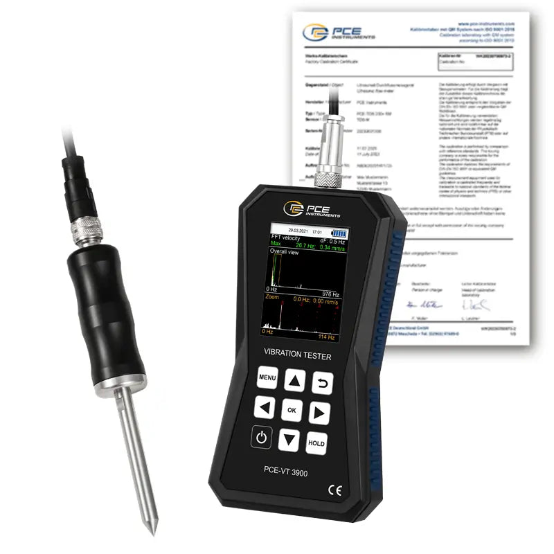 Medidor de vibração PCE-VT 3900S-ICA, incluindo certificado de calibração ISO