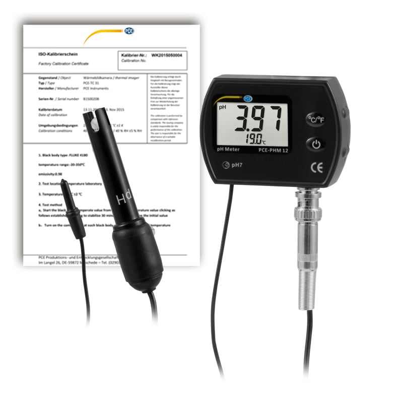 Medidor de pH PCE-PHM 12-ICA incluyendo certificado de calibración ISO