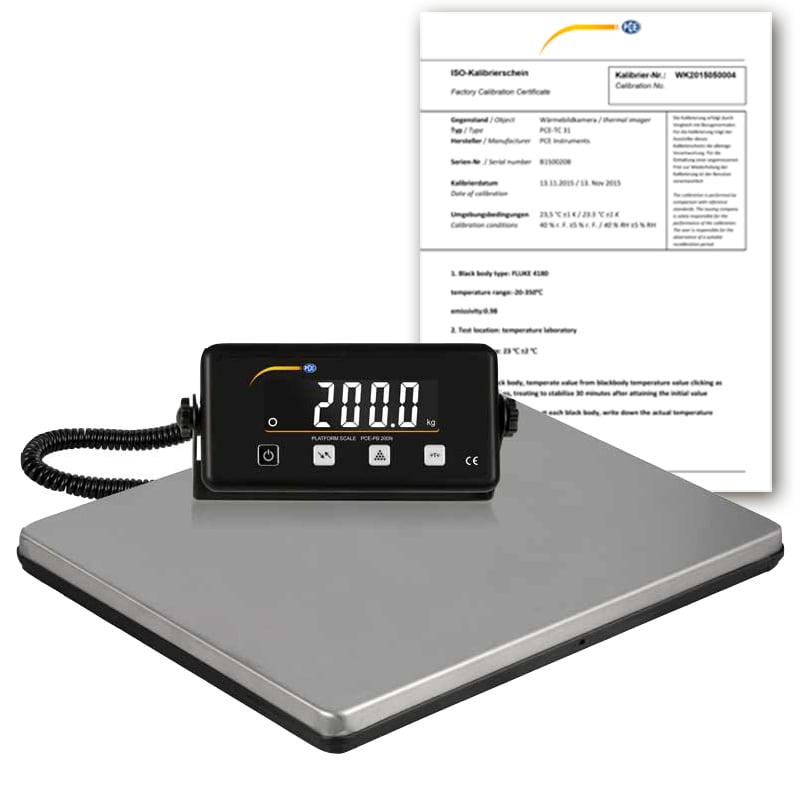 Balanza de plataforma PCE-PB 200N-ICA, incluyendo certificado de calibración ISO
