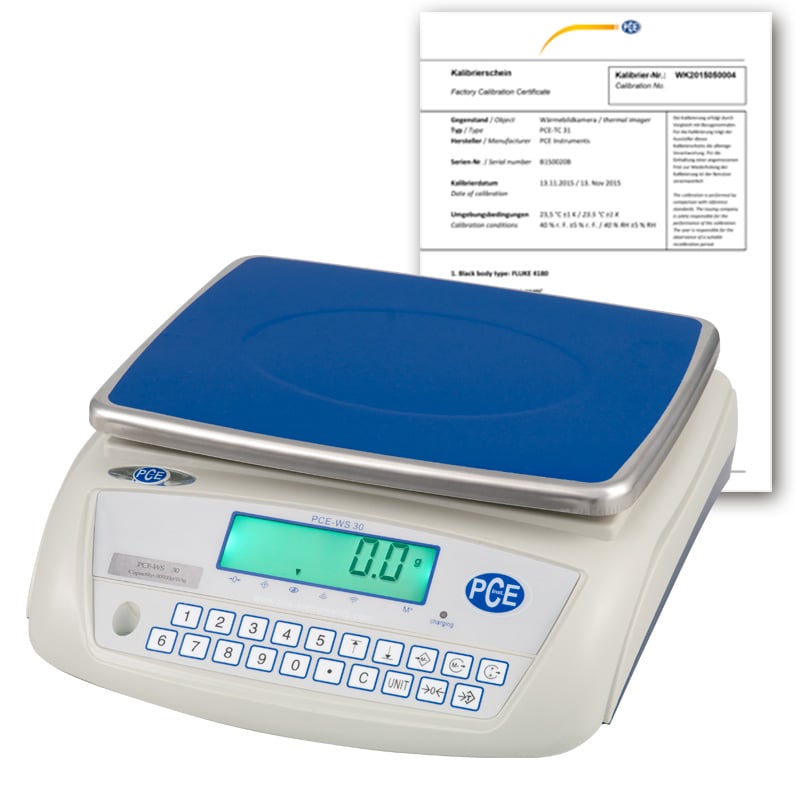 Balanza digital PCE-WS 30-ICA, incluye certificado de calibración ISO