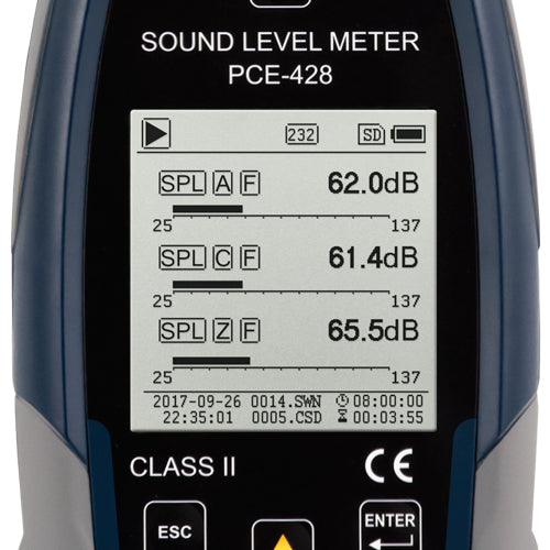 Sonómetro PCE-428 - Kit con calibrador acústico incl. certificado ISO