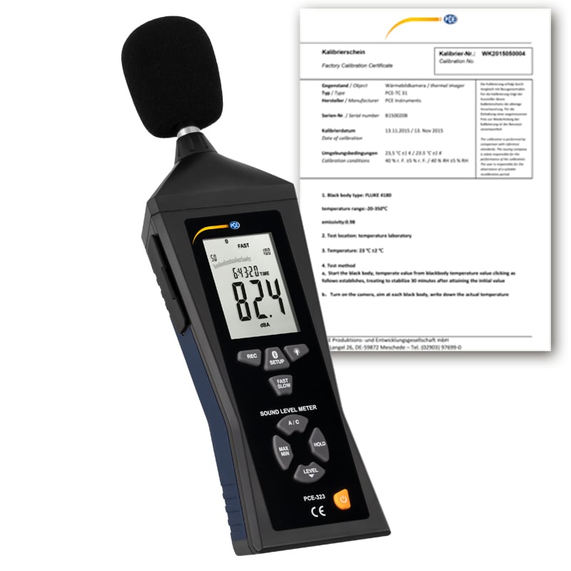 Medidor de nível de som Bluetooth PCE-323-ICA incl. certificado de calibração ISO