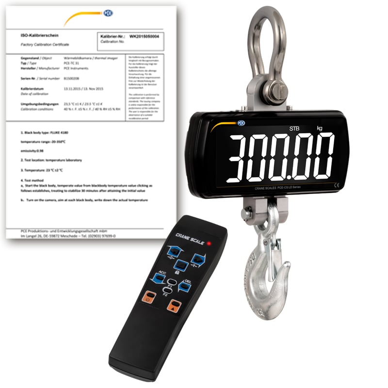 Balanza colgante PCE-CS 300LD-ICA incluyendo certificado de calibración ISO
