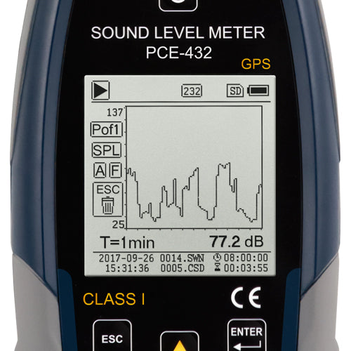 Medidor de nível sonoro PCE-432-SC 09-ICA, incluindo certificado de calibração ISO