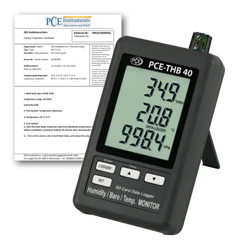 Termohigrómetro PCE-THB 40-ICA incluyendo certificado de calibración ISO