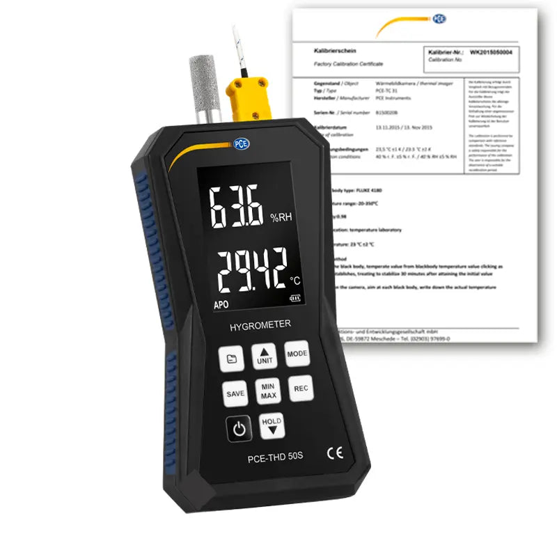 Termo-higrómetro PCE-THD 50S, incluindo certificado de calibração ISO
