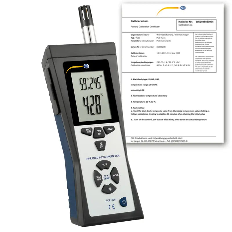 Higrômetro PCE-320-ICA incl. certificado de calibração ISO