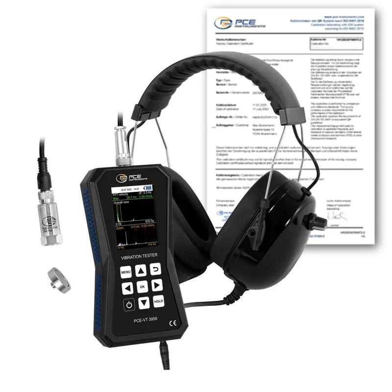 Acelerómetro PCE-VT 3950-ICA incl. certificado de calibração ISO