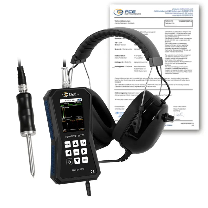 Medidor de vibração PCE-VT 3950S-ICA, incluindo certificado de calibração ISO