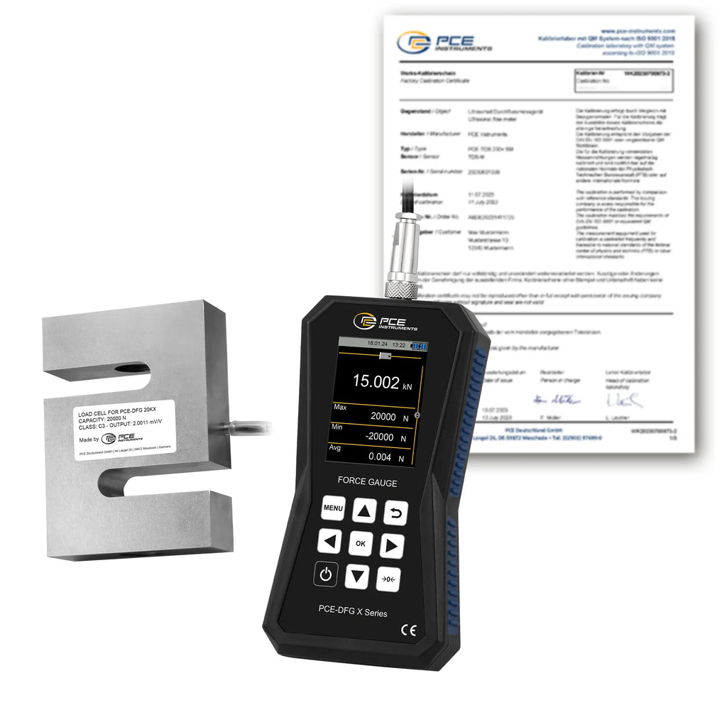 Medidor de força com célula externa até 20.000 N e display gráfico PCE-DFG 20K X
