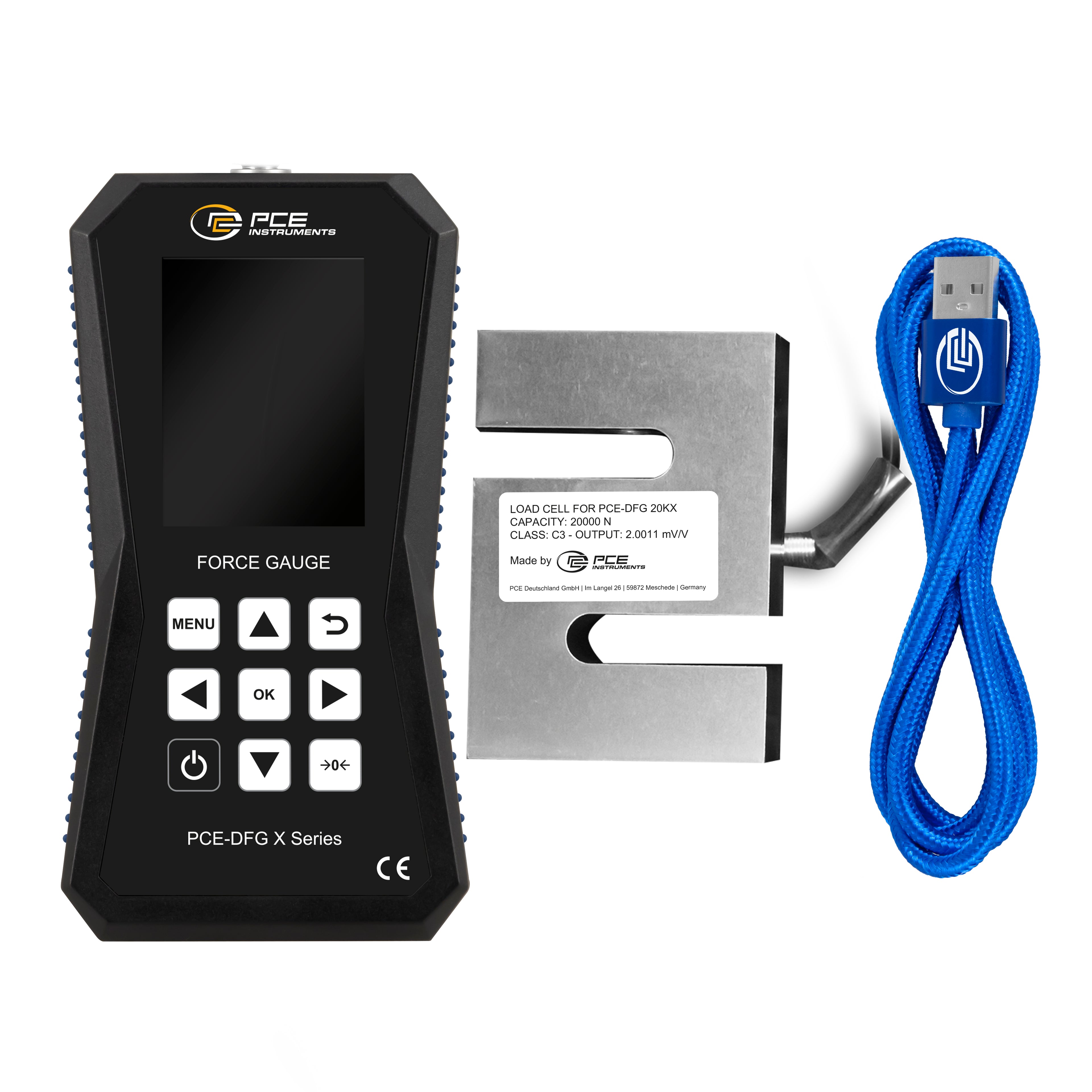 Medidor de força com célula externa até 20.000 N e display gráfico PCE-DFG 20K X