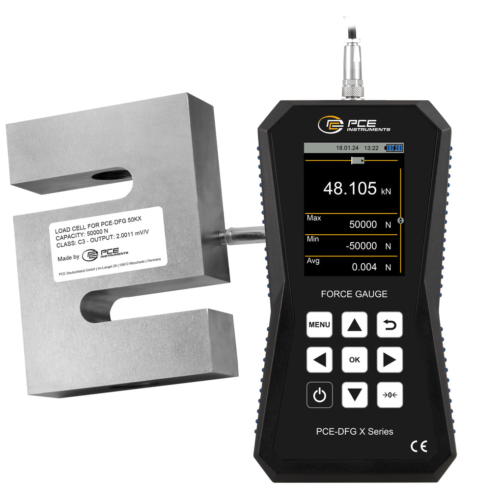 Medidor de força com célula externa até 50.000 N e display gráfico PCE-DFG 50K X
