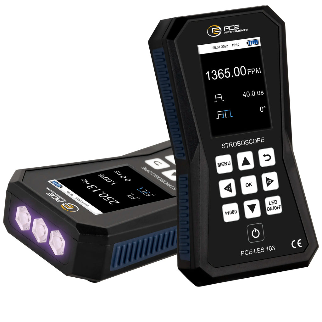 Estroboscopio UV con 3 LEDs de alta potencia, intensidad de flash 202 µW/cm2 PCE-LES 103UV-365