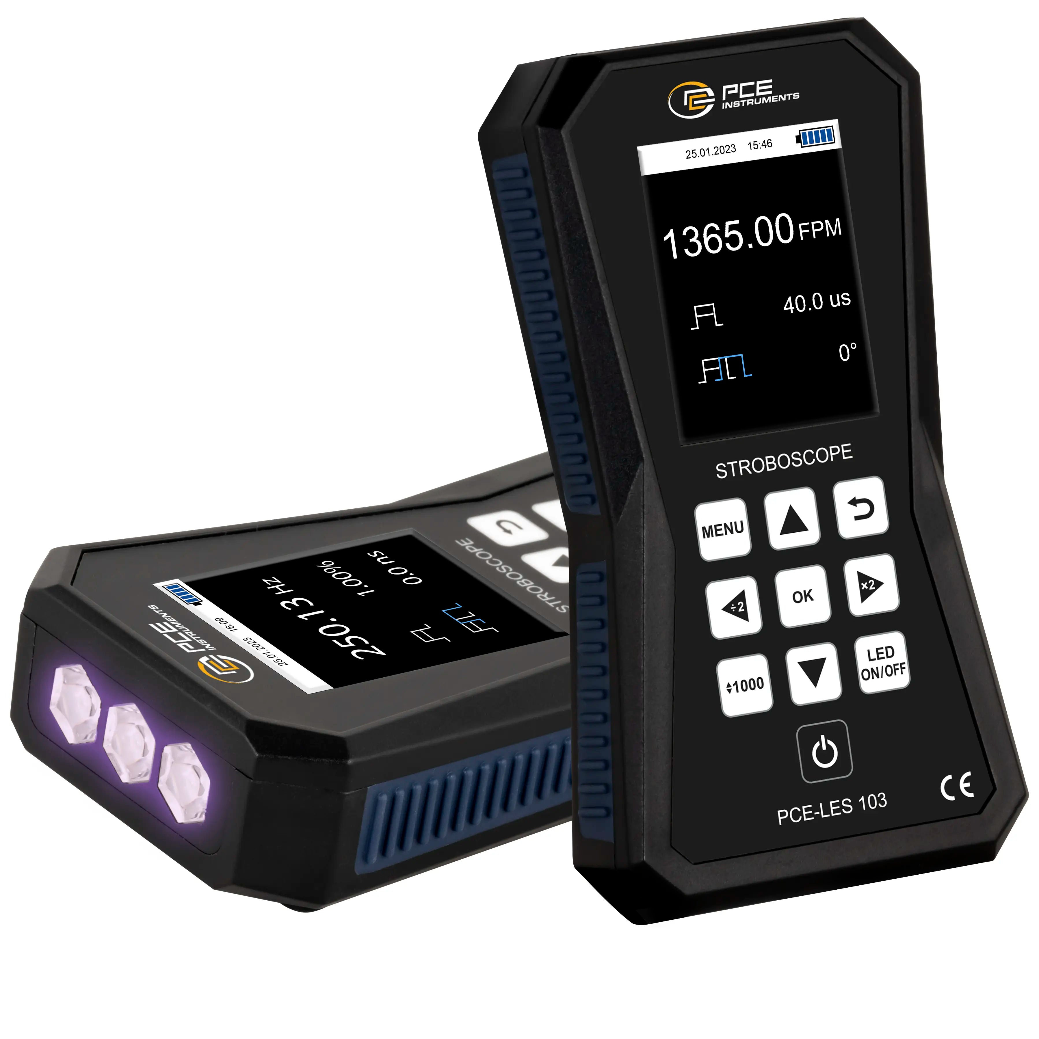 Estroboscopio UV con 3 LEDs de alta potencia, intensidad de flash 202 µW/cm2 PCE-LES 103UV-365
