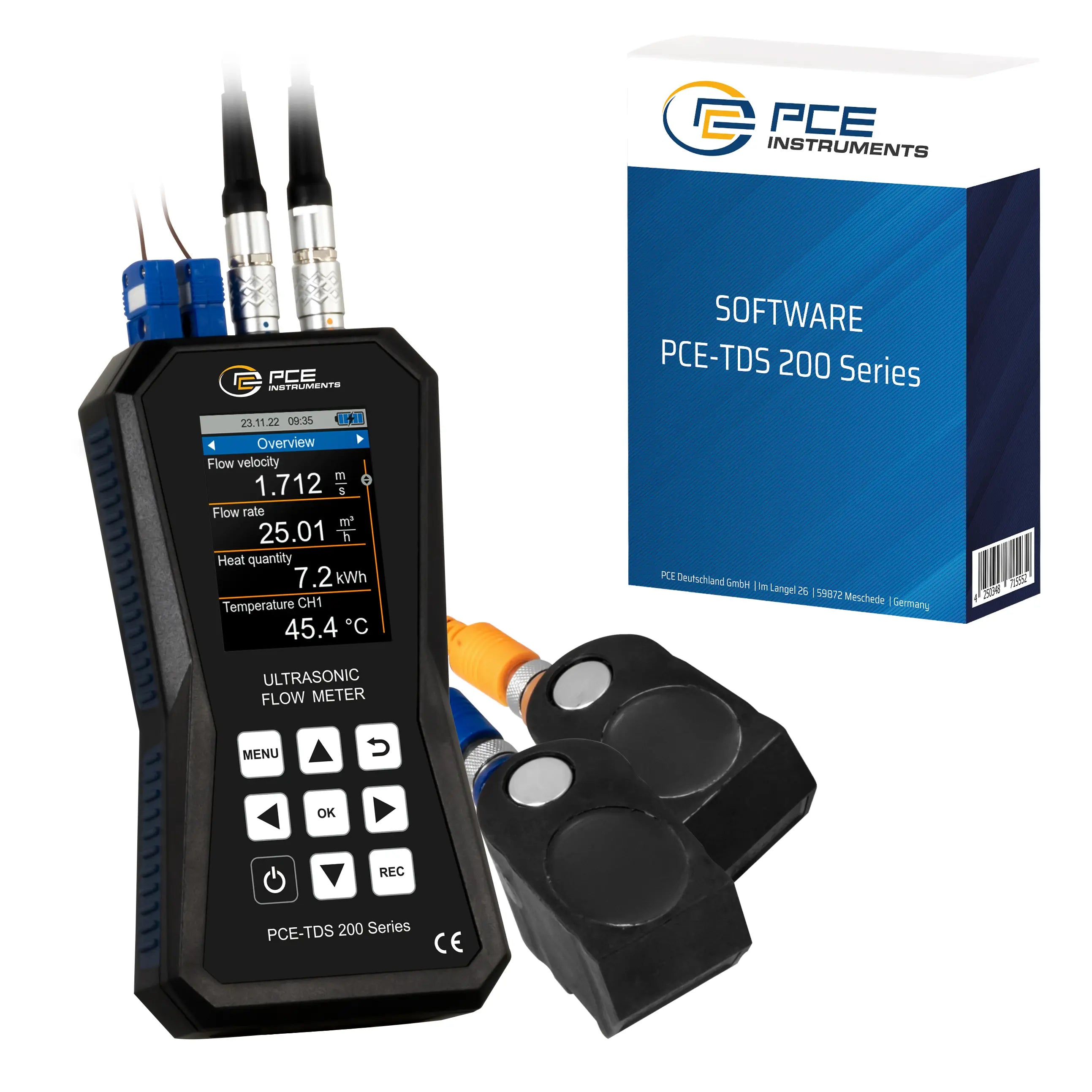Medidor de caudal ultrasónico PCE-TDS 200 + Software M-SW-KIT incluido
