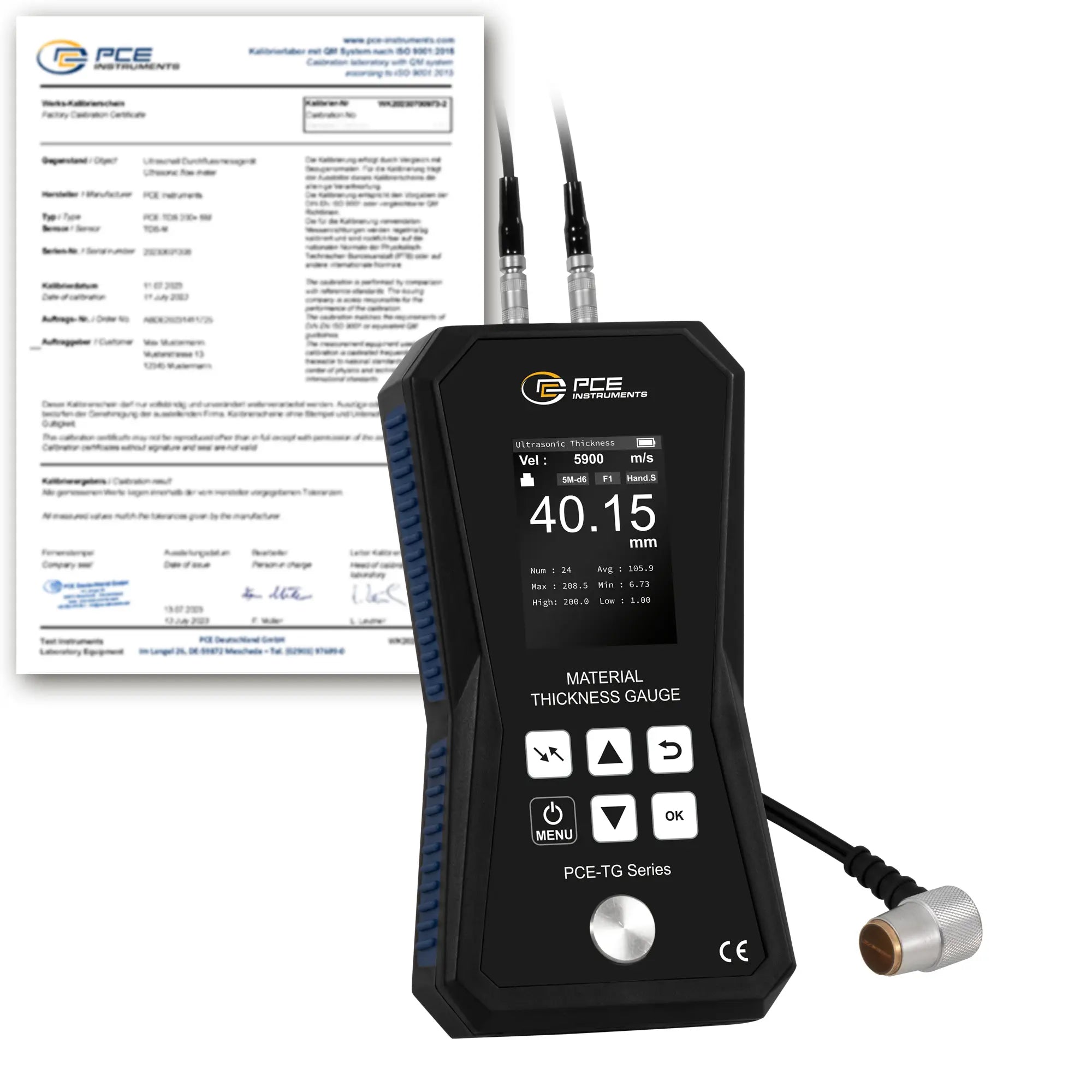 Medidor de espessura PCE-TG 150A F25-ICA incluindo certificado de calibração ISO